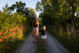 Mother and child walking