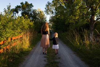 Mother and child walking