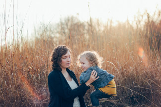 Mum with girl on the countryside